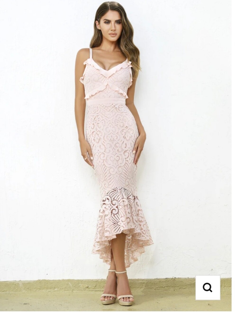 Two Sisters The Label Lace Ruffle Hem Pink Midi Dress